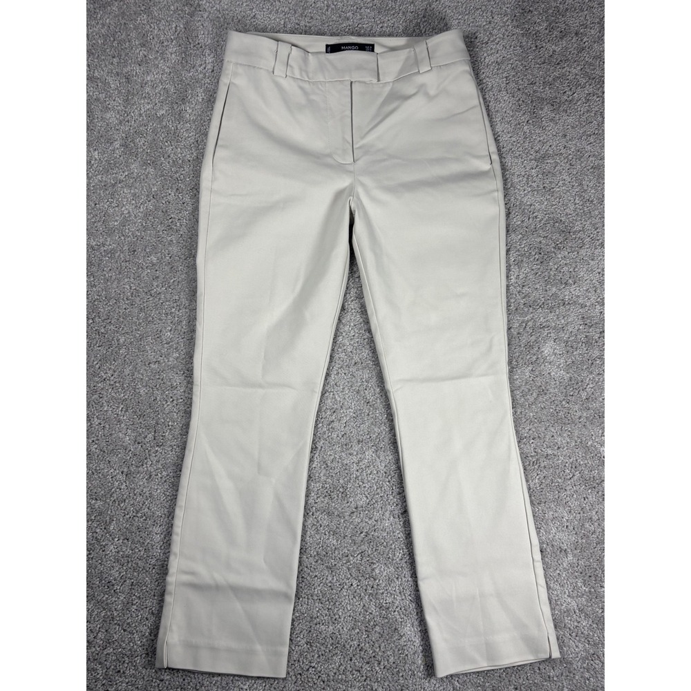 Mango Basics Women Beige‎ Straight Leg Cropped Trouser Pants Size 6